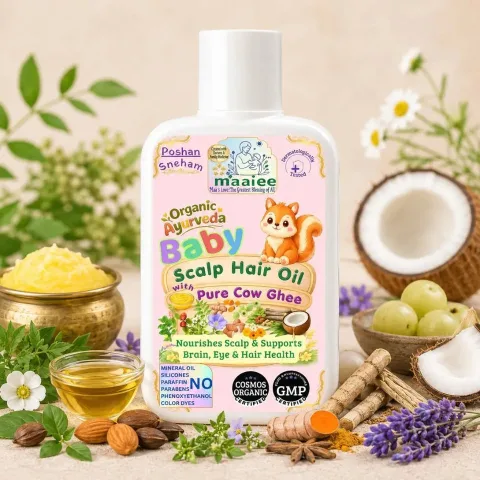 Poshan Sneham Ayurvedic Organic Baby Scalp & Hair Oil with Cow Ghee, Brahmi & Amla