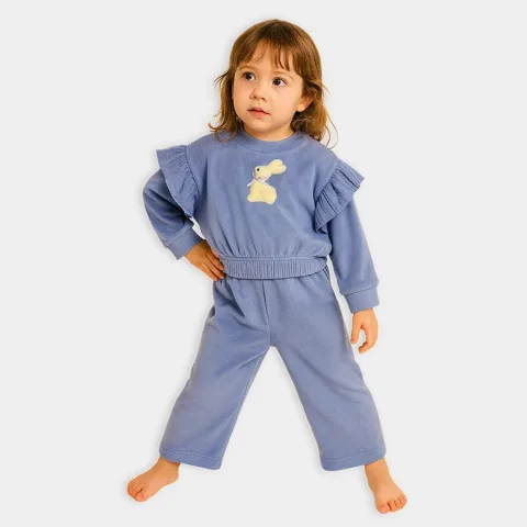 2Pc Blended Rib Knit Sweatshirt-Jogger Set