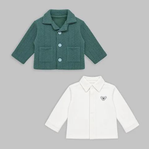 2Pc Blended Quilted Jacket & Shirt Set