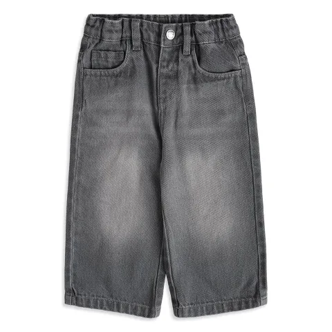 Baby Boys Grey Cotton Denim Wide-Leg Pants Regular Casual Wear