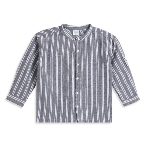 Boys Navy Blue Cotton Striped Shirt Regular Casual Wear