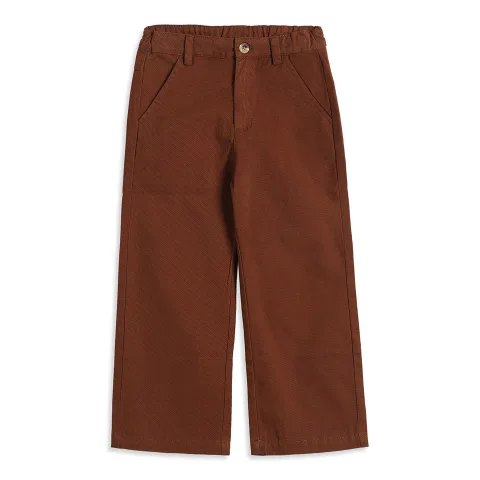 Boys Brown Cotton Wide-Leg Pants for Casual Wear