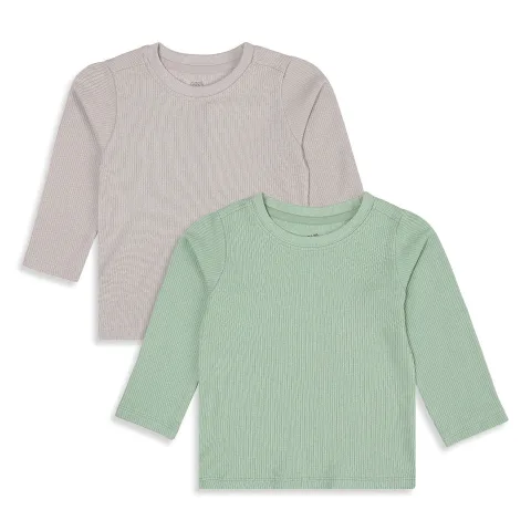 Unisex Baby and Girls Grey and Green Cotton Blend Ribbed T Shirts Pack