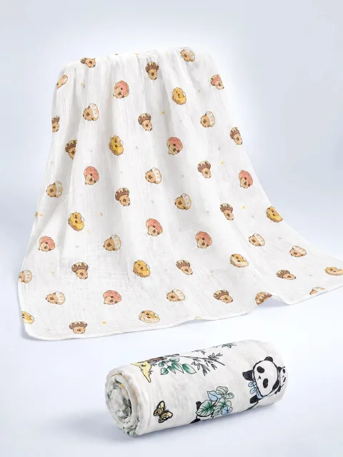 Donut Bear White Muslin Cotton Baby Swaddle Blanket