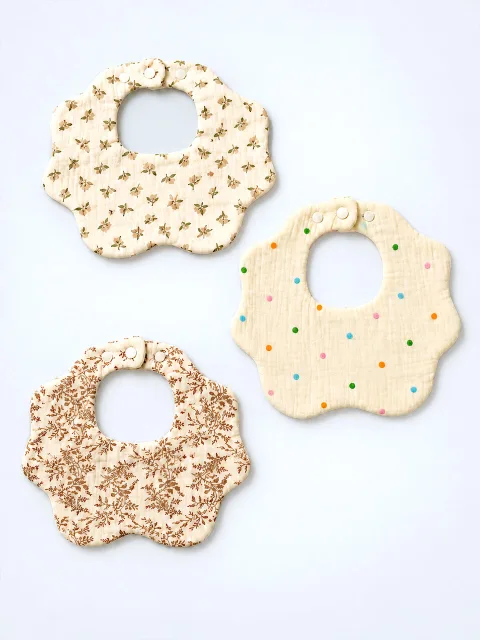 Floral, Vine & Confetti Dots 3-Piece Muslin Cotton Baby Bibs