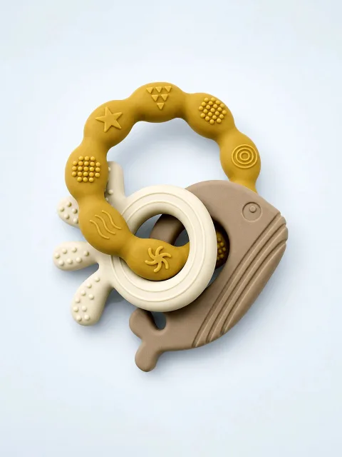 Yellow & Beige Ocean 3-Piece Silicone Baby Teether