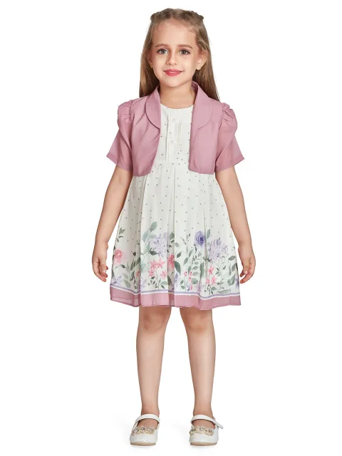 Girls Floral Print Dress with Shrug 18614