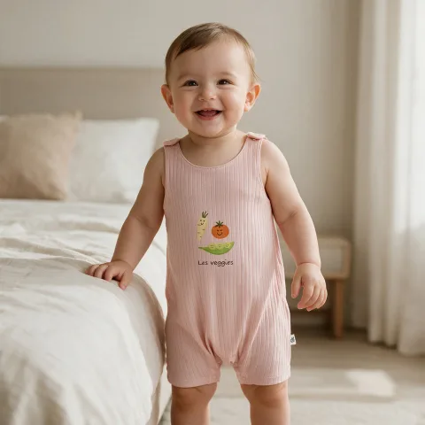 100% Cotton Mushmellow Ribbed Romper Veiled Pink 0-2 Years
