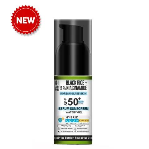 Korean Glass Skin Hybrid Aqua Serum Sunscreen SPF 50 PA+++ – Black Rice & 5% Niacinamide, Watery Gel, No