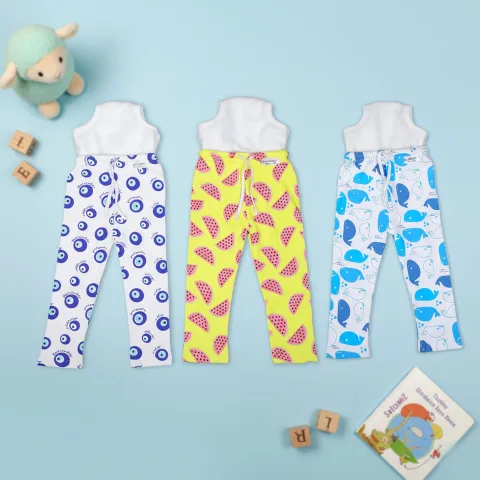 Snugkins Diaper Pant Potty Training Pajamas for Boys & Girls 100% Cotton - Pack of 3 - Mystic Trio
