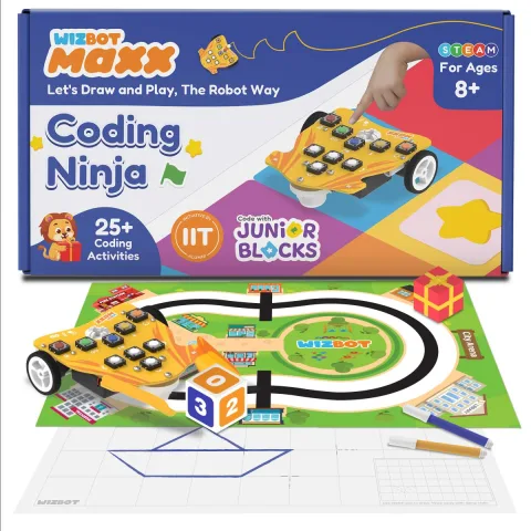 Wizbot Maxx Coding Ninja – Screen-Free Button-Based and Block-Based Coding Robot Toy for Kids Age 8+