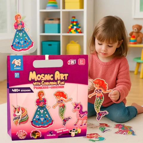 Storio Mosaic Art & Craft Kit for Kids with Colouring Fun