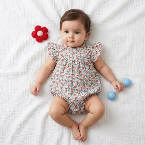Sage Meadow – Organic Cotton Floral Romper in Sage Green