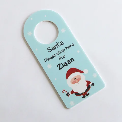 Santa Stop Here Door Hanger - Blue