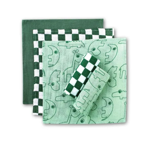 Theoni 100% Cotton Muslin Washcloths - Dark Green Baby napkins / wipes