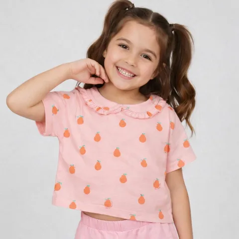 Girls Cotton Half-Sleeve Top (Pears)