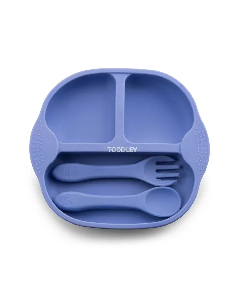 Silicone Feeding Plate with Fork & Spoon with Suction for 6+ Months