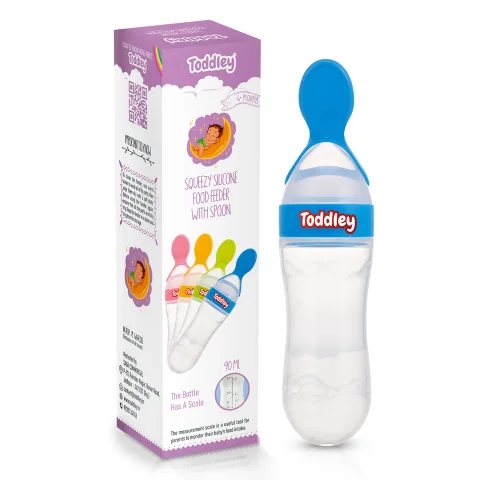 Spoon Food Feeding Bottle - Squeezy Silicone Feeder - For 4+ Months