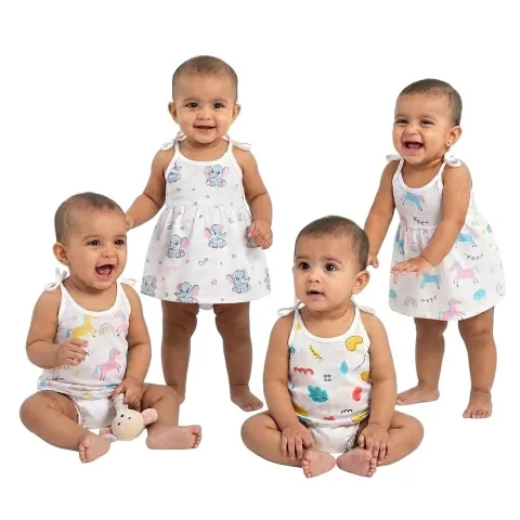 VParents 100% Organic Cotton knoted tying frock and tying jabla Newborn Baby Girls Sleeveless Summerwear