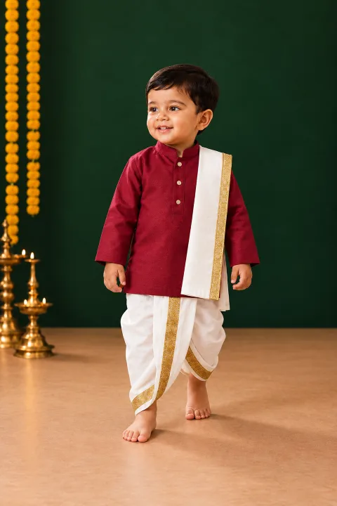 Ethnic Art Silk Kurta Dhoti Set