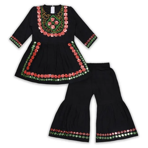 Girls Satin Kurti with Sharara Pants Set