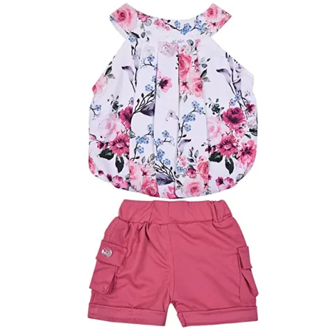 Girls Floral Printed Halter Neck Top and Bottom Set