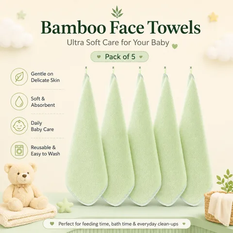 Bamboo Face Towels for Newborn (Pack of 5, Multi Color)