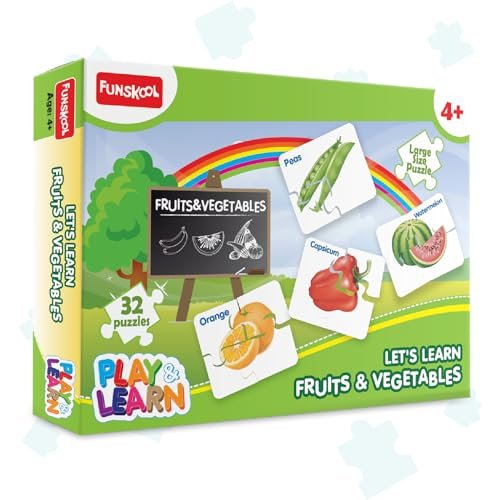 Funskool Wooden Jigsaw Puzzle – 12 Piece (Fruit and Vegetable Set)
