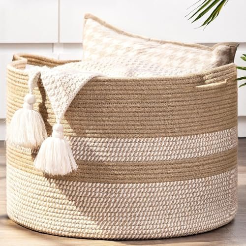 Skola Wooden Treasure Basket with Handle - Natural Wicker Storage Bin for Toddler Play