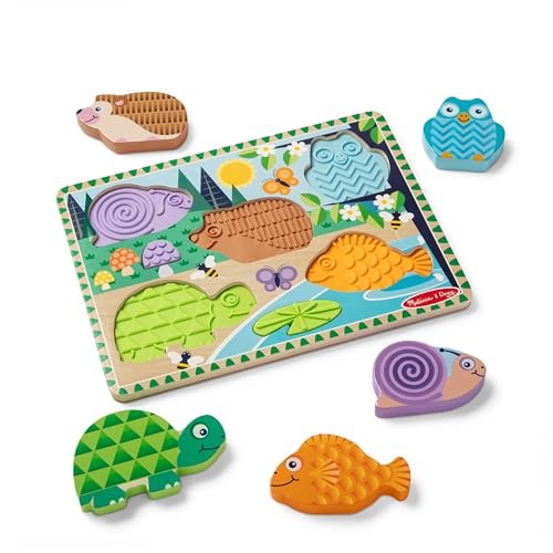 Melissa & Doug Natural Wood Touch & Feel Puzzle - Textures & Shapes for Sensory Learning