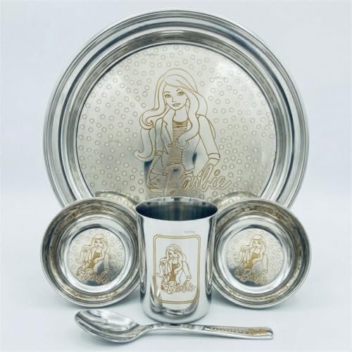 Stainless Steel Kids Dinner Set - Small Katori, Plate & Spoon (100 ml capacity)