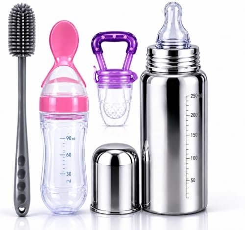 Stainless Steel Baby Feeding Set with Silicone Grip Handles